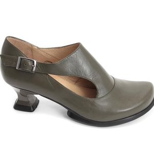 John Fluevog olive green gracias wearever heels
